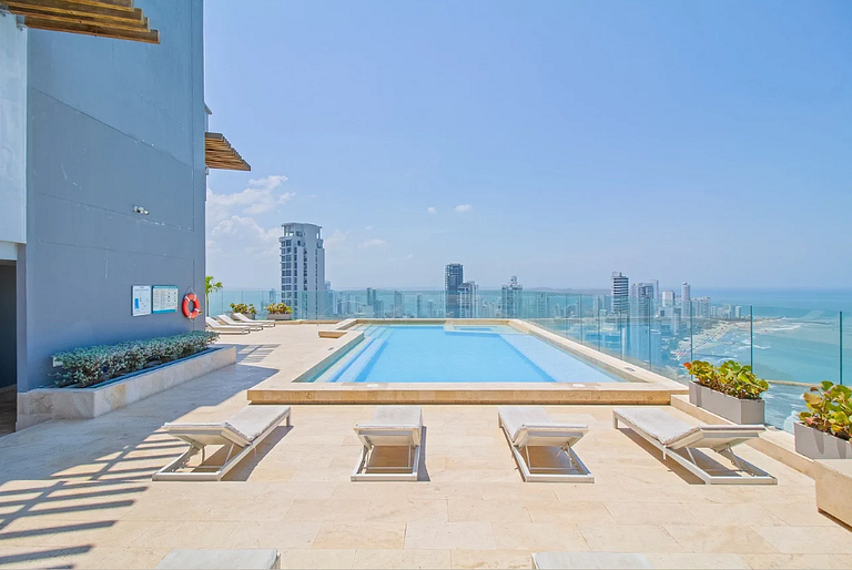 Vista panorámica + rooftop pool Bocagrande